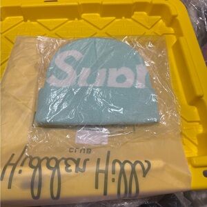 Supreme Light Mint Ribbed Beanie with White Logo